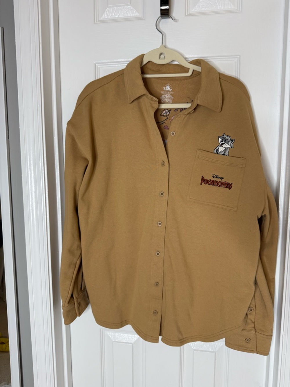 Disney Pocahontas Tan Button Front Shirt Jacket with Embroidered Pocket